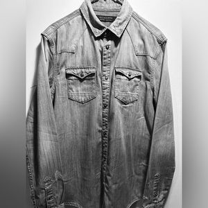 MENS AUTHENTIC ALLSAINTS GREY IKEMAT LONG SLEEVE WESTERN DENIM SHIRT SZ M EUC
